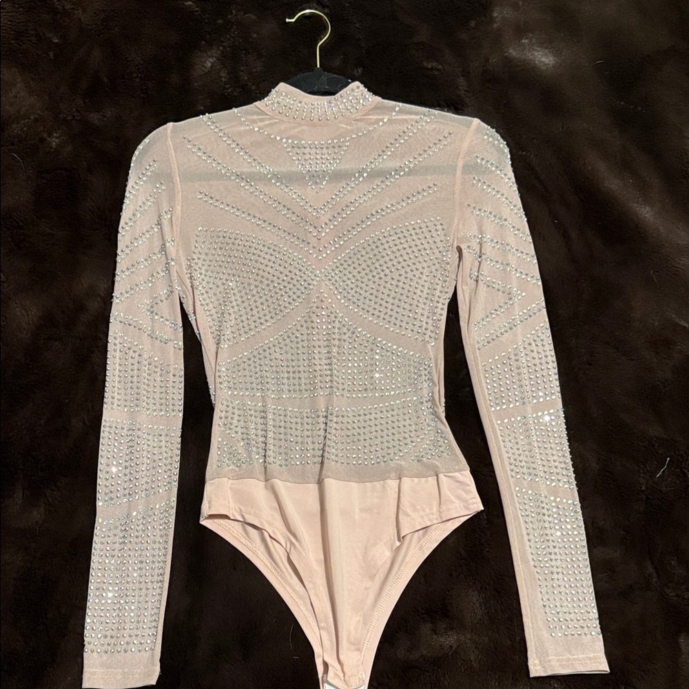 Elegant Pink Rhinestone Bodysuit